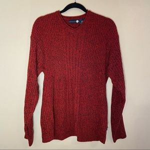 X9 HEATHER RED KNIT V-NECK SWEATER
